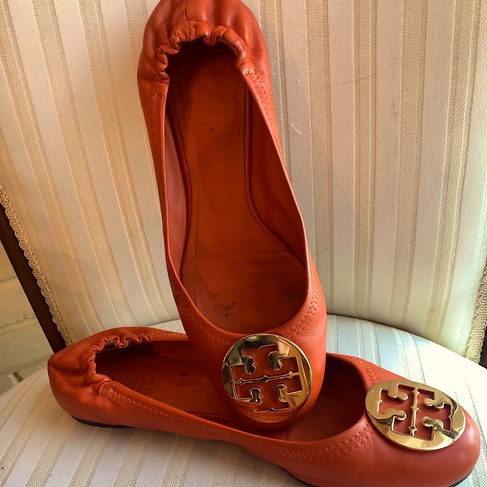 Tory Burch Reva Mestico Ballet Flats with Metal Logo.